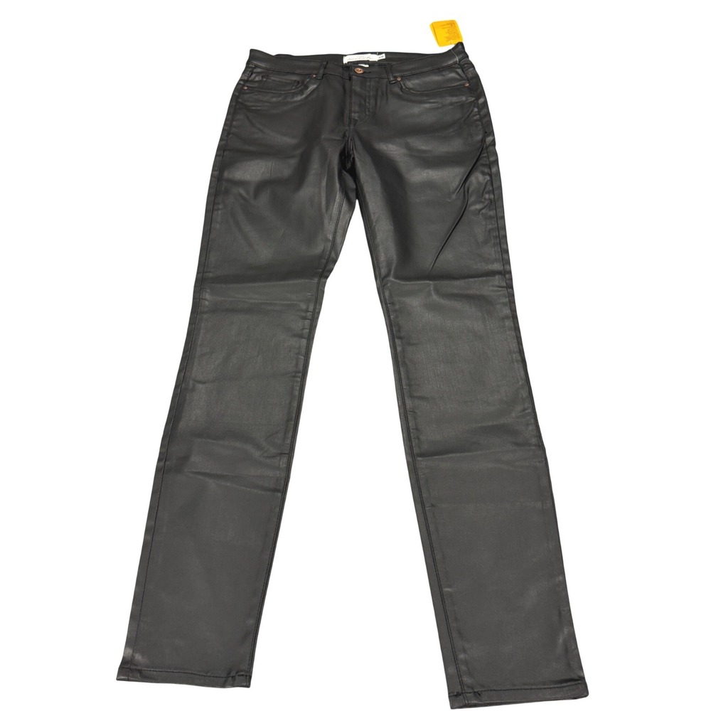 HM LOGG Black Coated Skinny Jeans Womens Size 10 Faux Leather Look Stretch Pants